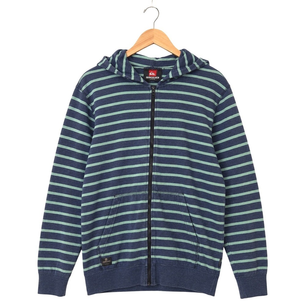 Quiksilver Striped Zip Hoodie Sweatshirt Men's L Blue Green Surf Skate Casual